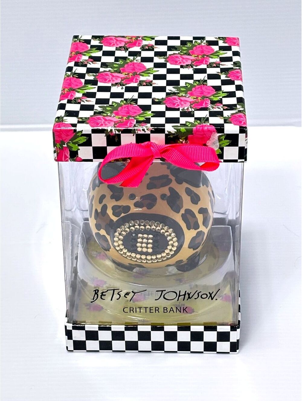 Betsey Johnson Leopard Print Critter Bank in Decorative Box Brand New